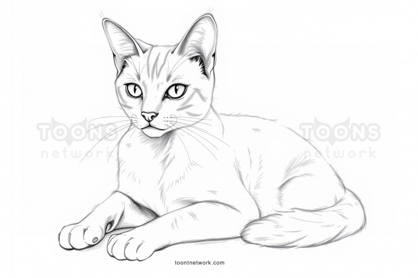 A Pencil Line Sketching of a Cat with Detail, Cat Drawing Ideas #5