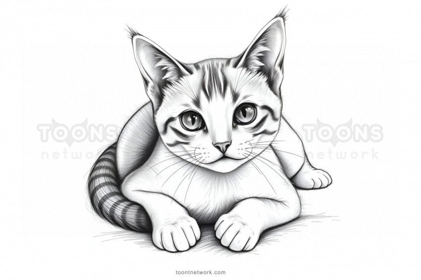 A pencil line Drawing, Cat Drawing Ideas #7