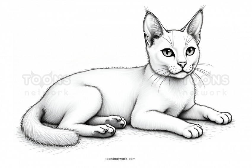 Pencil Line Drawing of a Sitting Cat, Cat Drawing Ideas #9