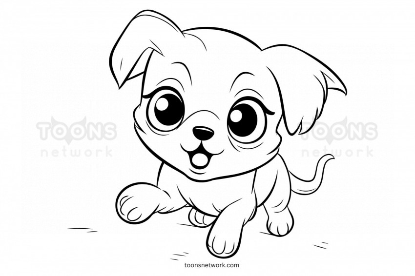 Line Drawing of a Running Cartoon Dog for Kids, Dog Drawing Ideas #31