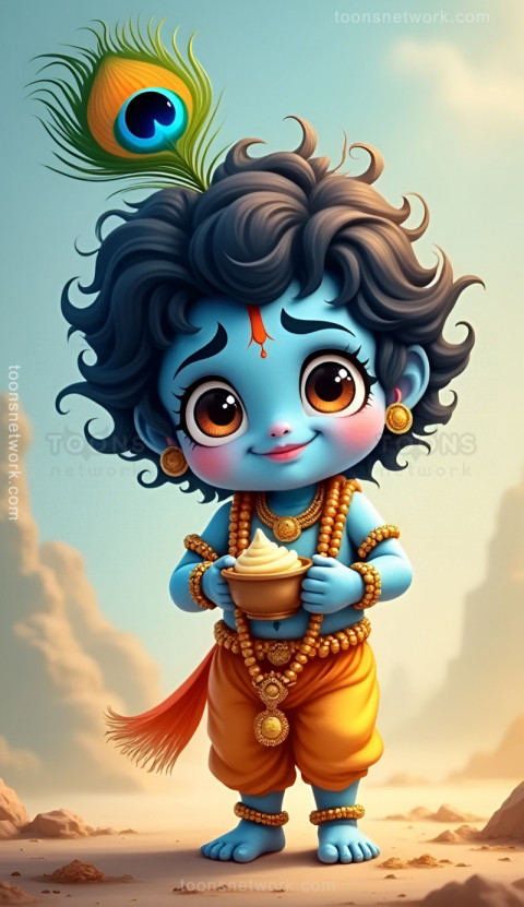 Beautiful little Krishna is holding mataki of Makhan, Download Krishna Wallpaper #1