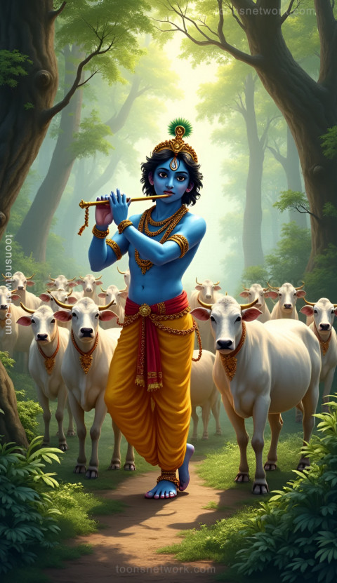 Beautiful Krishna in Jungle with Cows, Download Krishna Wallpaper #2