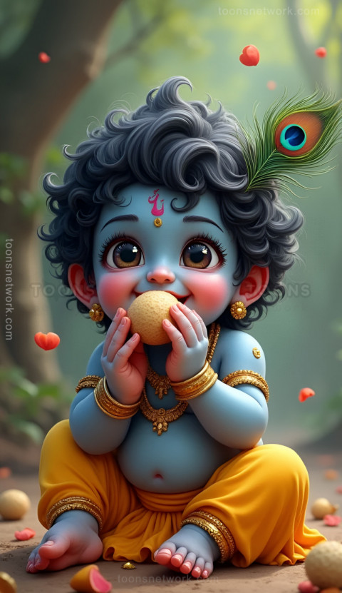 Cute little Krishna eating Ladoos, Download Krishna Wallpaper #6