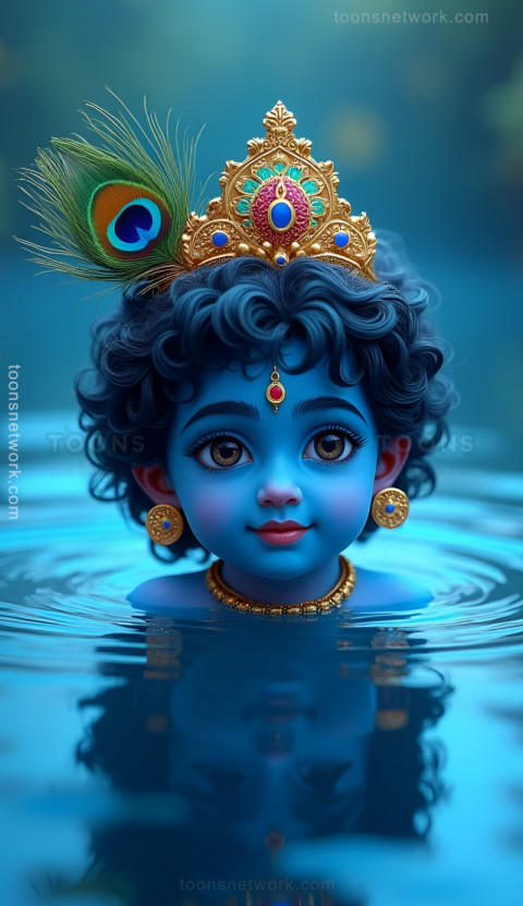 Little Krishna playing in Water, Download Krishna Wallpaper #18