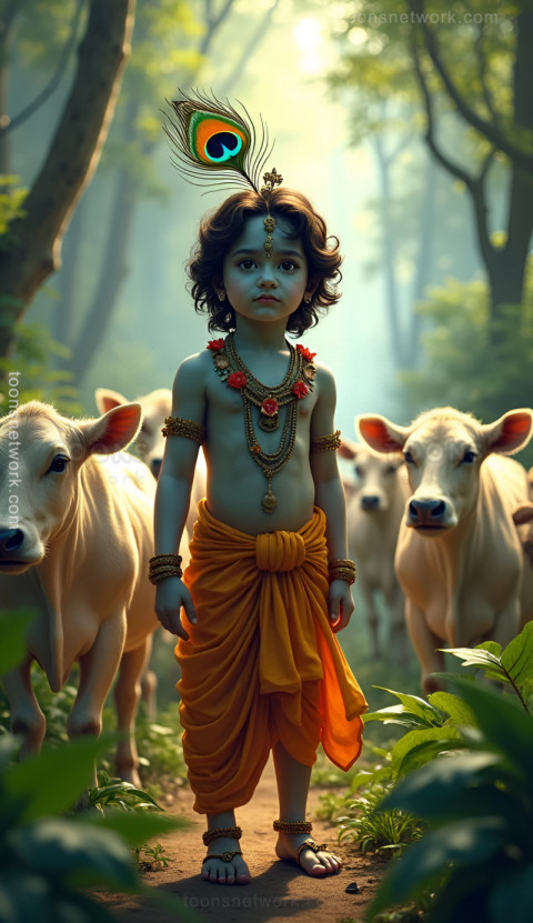 Lord Krishna in Jungle with Cows, Download Krishna Wallpaper #19