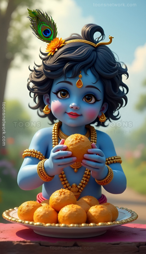 Cute Lord Krishna enjoying Laddoos, Download Krishna Wallpaper #29