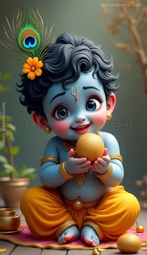 Cute Child Krishna eating laddoos, Download Krishna Wallpaper #35