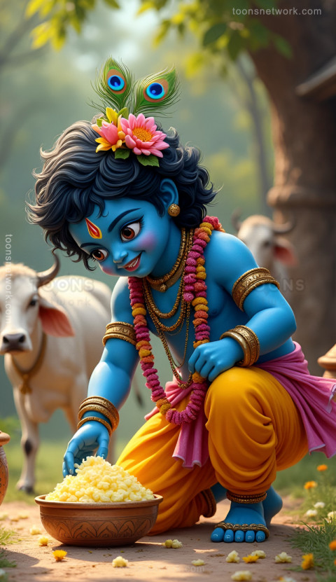 Little Krishna brought his beloved Makhan, Download Krishna Wallpaper #39