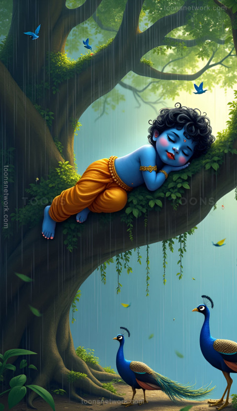 Little Krishna is Sleeping on the Branch of Tree, Download Krishna Wallpaper #41