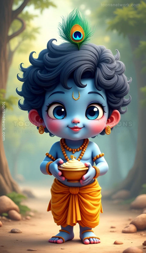 Little Krishna is holding a pot of Makhan, Download Krishna Wallpaper #43