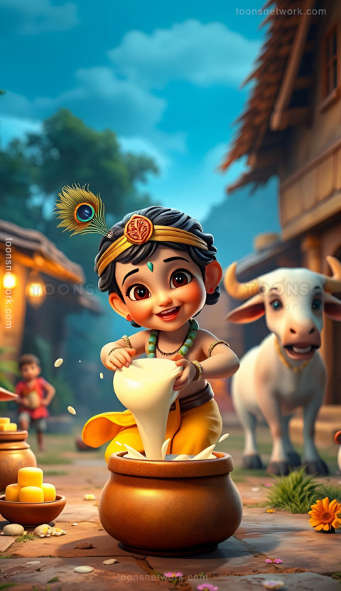 Cute Krishna is stealing Makhan, Download Krishna Wallpaper #44