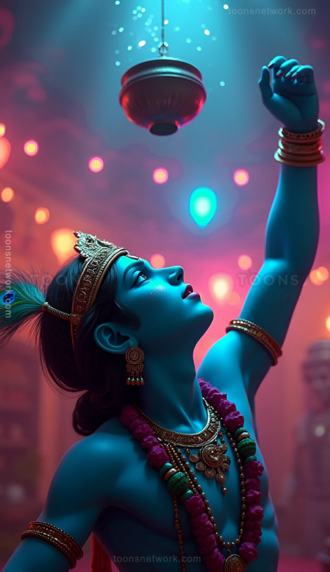 Young Krishna at breaking Dahi Handi, Download Krishna Wallpaper #56