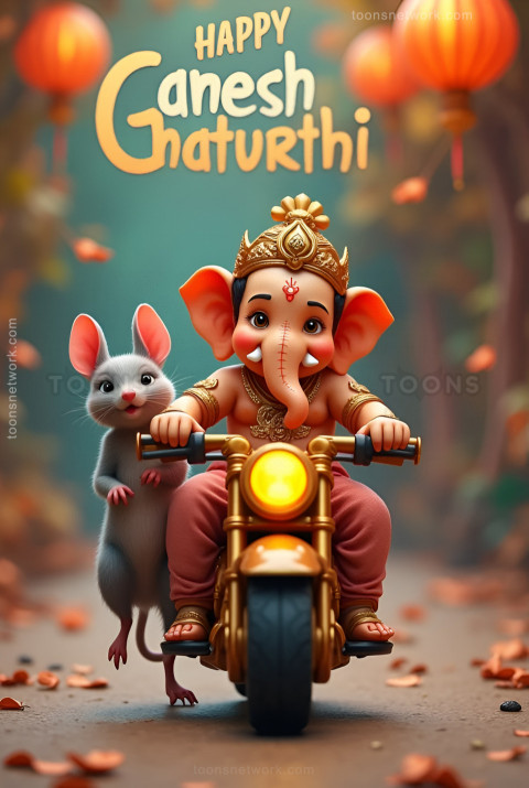 little Ganesha Driving Toy Cycle with Mushak, Ganesh Chaturthi Photo #2