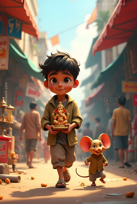 A boy walks holding an idol of Ganesha, Ganesh Chaturthi Images #3