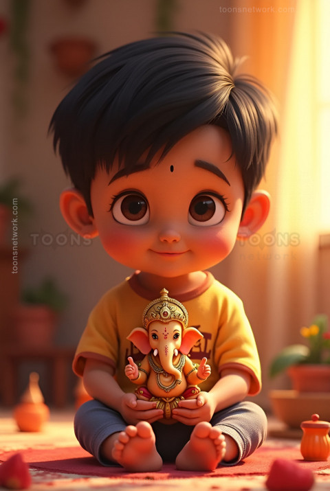 A little boy holds a Ganesha idol, Ganesh Chaturthi Images #4