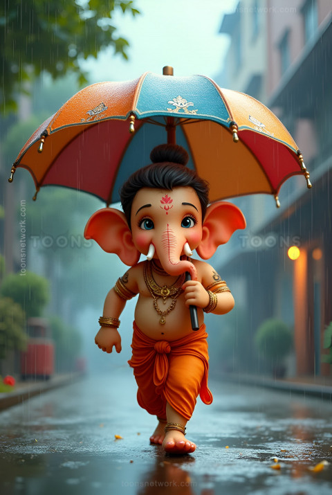 Walking cute bal Ganesh with umbrella, Download Ganesh Images #7