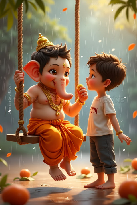 Lord Ganesha sitting on a swing, Download Ganesh Images #15