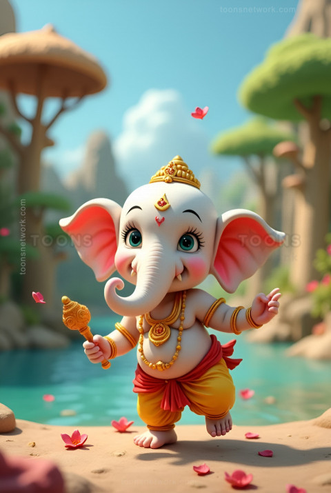 Cartoon style little Ganesha playing, Download Ganesh Images #17