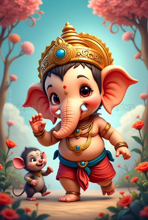 3d Little Ganesha playing with Mouse, Download Ganesh Images #19