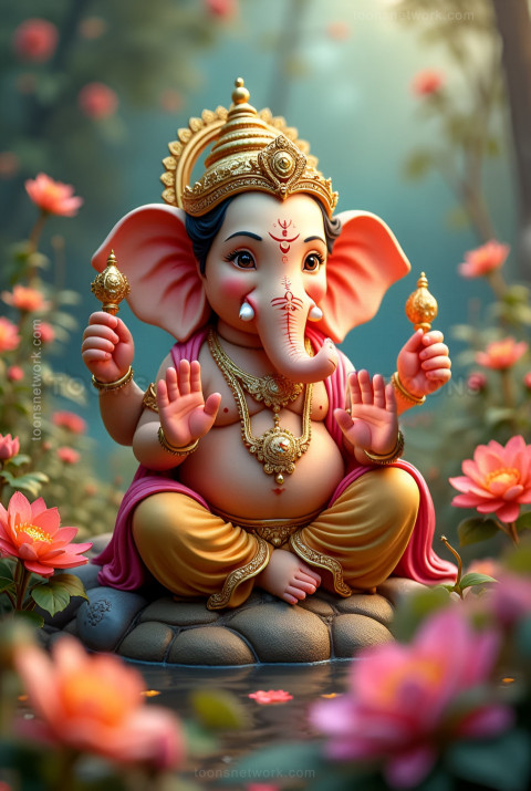 Little Ganesha is sitting among Flowers, Download Ganesh Images #20