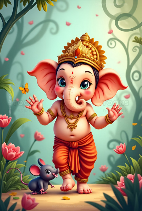 Little Ganesha is playing with Mouse, Cartoon, Download Ganesh Images #23