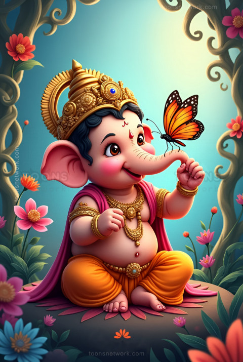 Little Ganesha playing with Butterfly, Download Ganesh Images #25