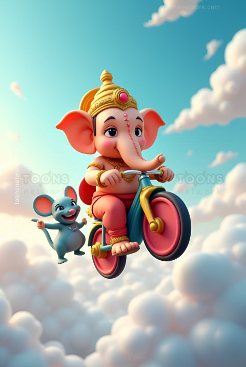 Little Ganesha is Riding a Bicycle in the Sky, Download Ganesh Images #26