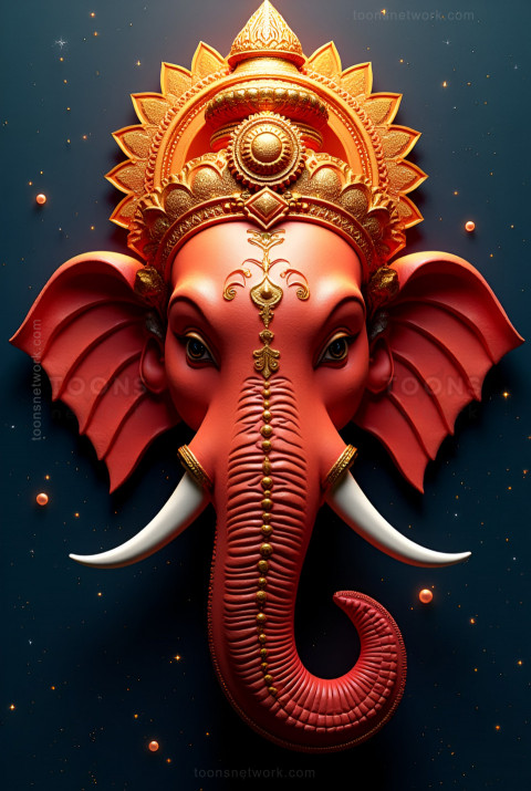 3d Lord Ganesha Face Portrait in Red & Blue color, Download Ganesh Images #41