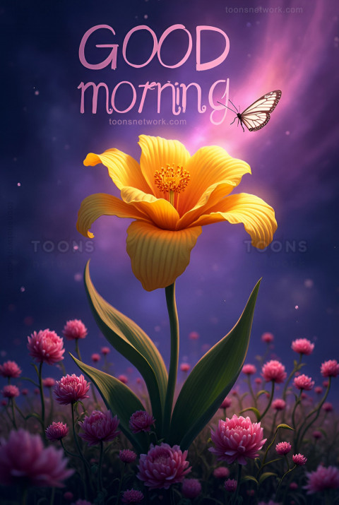 Yellow Flower is looking towards Sky, Butterfly, Download Good Morning Images #2