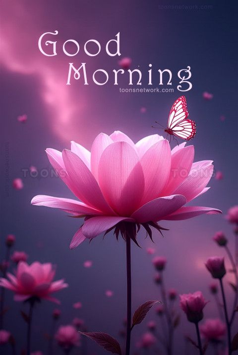 Pink Lotus and a Butterfly, Download Good Morning Images #9