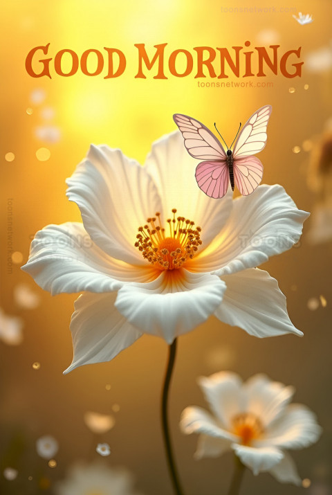 Beautiful White Flower, Butterfly, and Lots of Love, Download Good Morning Images #13