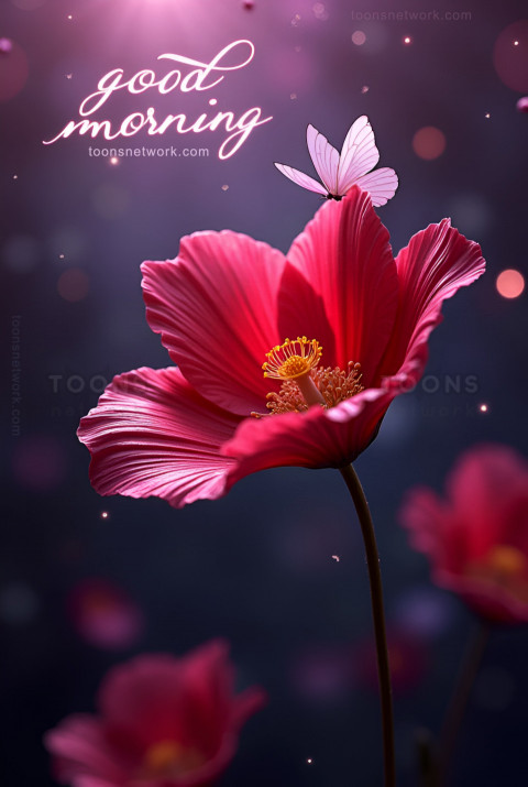 A Red Flower and a Dark Morning Sky, Download Good Morning Images #19