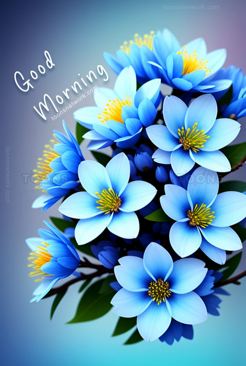 Good Morning Wishes with a Bouquet of Blue Flowers, Download Good Morning Images #36