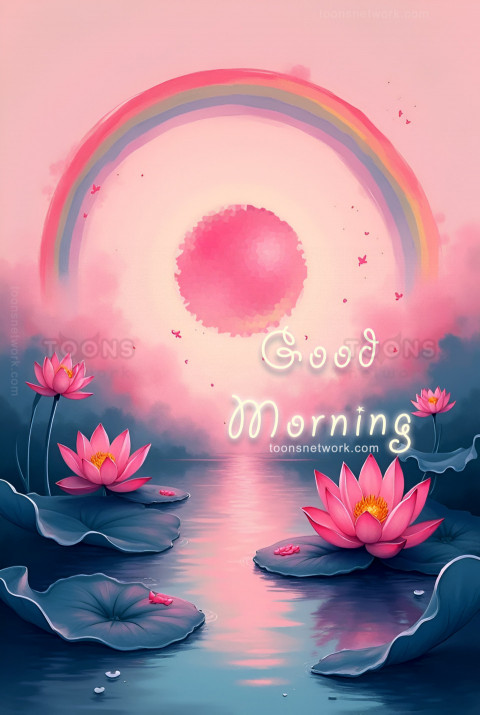 Morning Sun, Rainbow, and Lotus, Download Good Morning Images #38