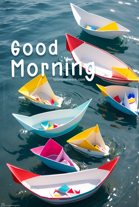 Paper Boats are Floating in Water, Download Good Morning Images #47