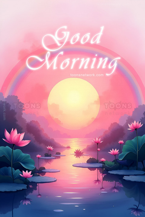 Morning Sun, Rainbow, and Many Lotus, Download Good Morning Images #50