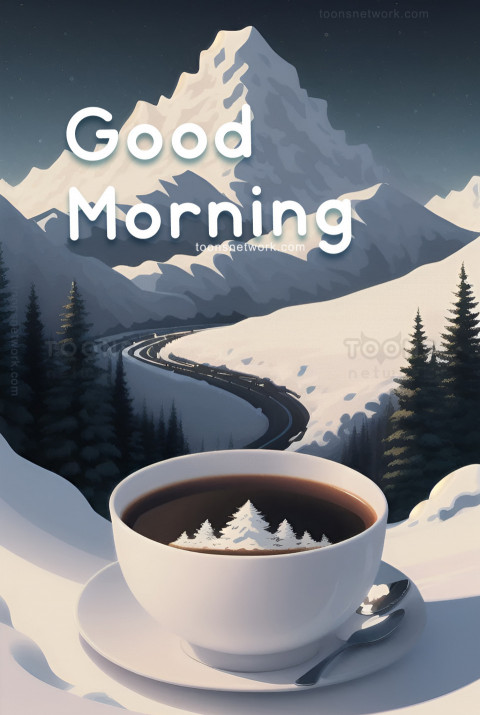 A Cup of Coffee and Snow Mountains, Download Good Morning Images #52