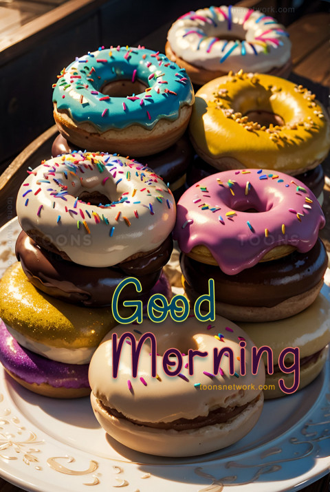 Plate Filled with Colorful Donuts, Download Good Morning Images #54