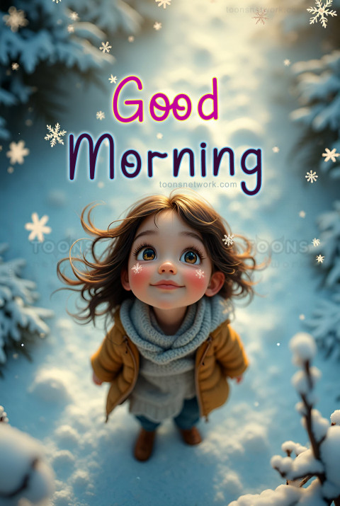 A Cute Little Girl Watches Snowflakes Dance, Download Good Morning Images #55