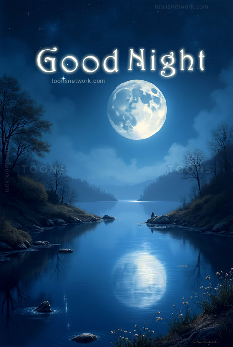 Moon Shines and Reflects on Water, Download Good Night Images #1