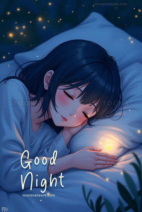 Anime Girl Sleeps Peacefully at Night, Download Good Night Images #8