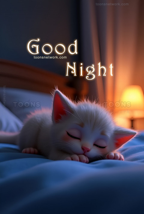 A Kitten is Sleeping on a Bed, Download Good Night Images #9