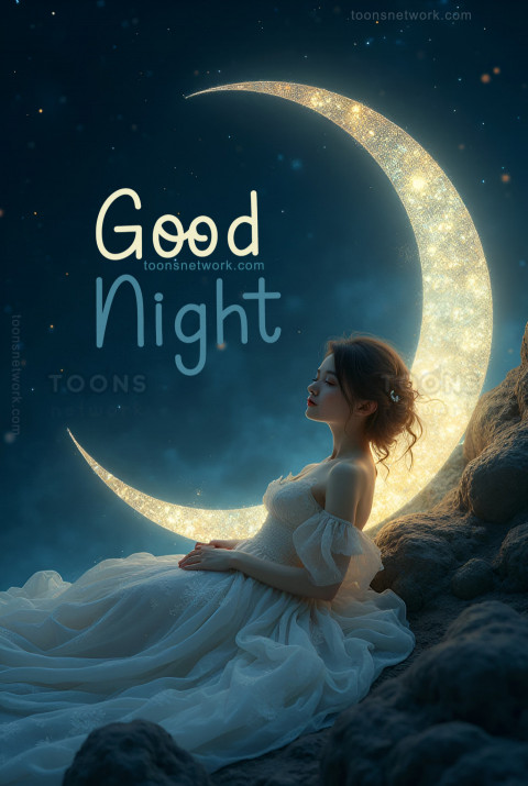 A Girl Rests Against a Crescent Moon, Download Good Night Images #14