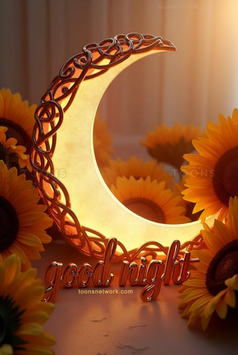 A Crescent Moon and Sunflowers, Download Good Night Images #29