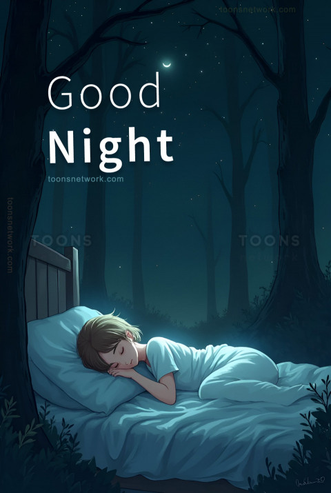 An Anime Boy Sleeps in a Bed at Night, Jungle, Moon, Download Good Night Images #34