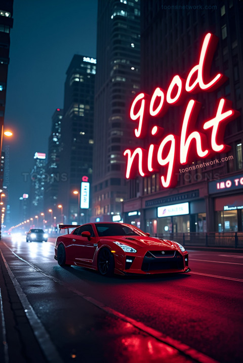 Red Car and Neon Style Good Night Wishes, Download Good Night Images #41