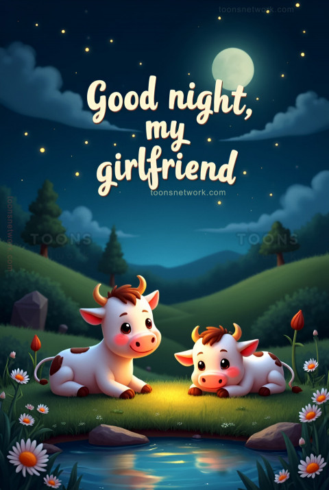 Two Cartoon Cows at Night, Download Good Night Images #43