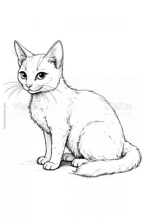 Pencil line Drawing of a Furry Cat, Cat Drawing Ideas #10