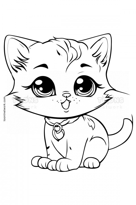 Clip Art style Pencil line Drawing of a Cute Kitten, Cat Drawing Ideas #15