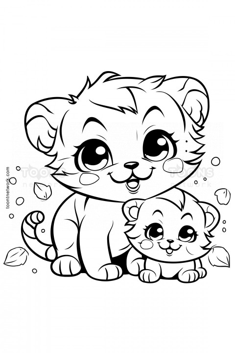 Clip Art style Pencil Drawing of a Cat and Kitten, Cat Drawing Ideas #16